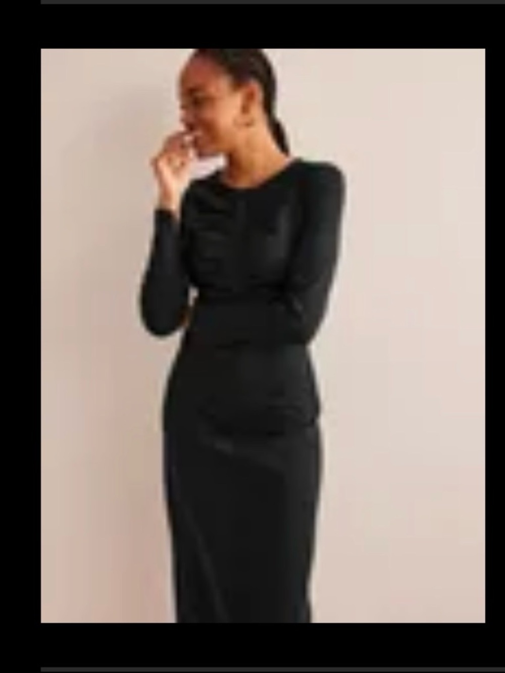 Boden Black Long-Sleeve Midi Sheath Dress Jersey Sz 16/18